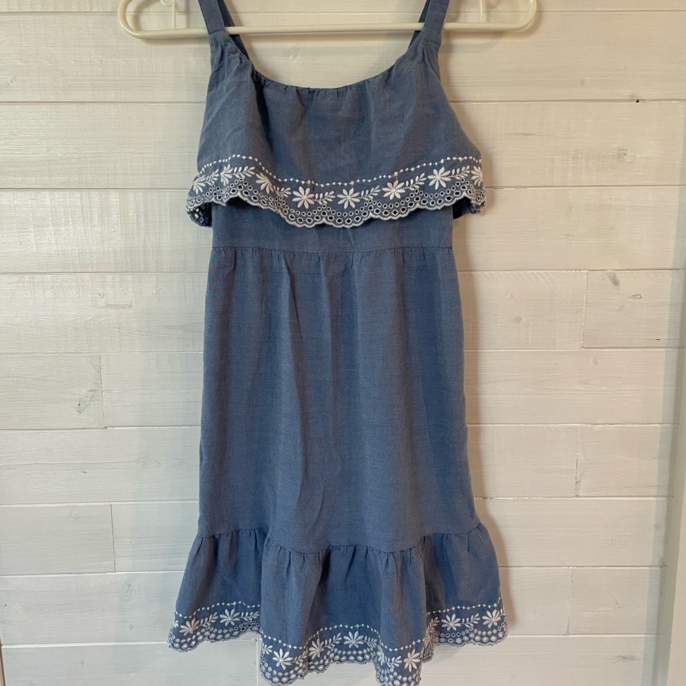 Old Navy Blue Ruffle Dress with White Trim